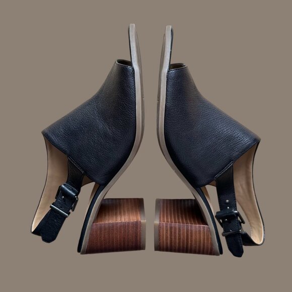 Franco Sarto Harbor Sandal Open Toe Slingback 8.5 M Buckle Shoe Black Asymmetric - Picture 3 of 12